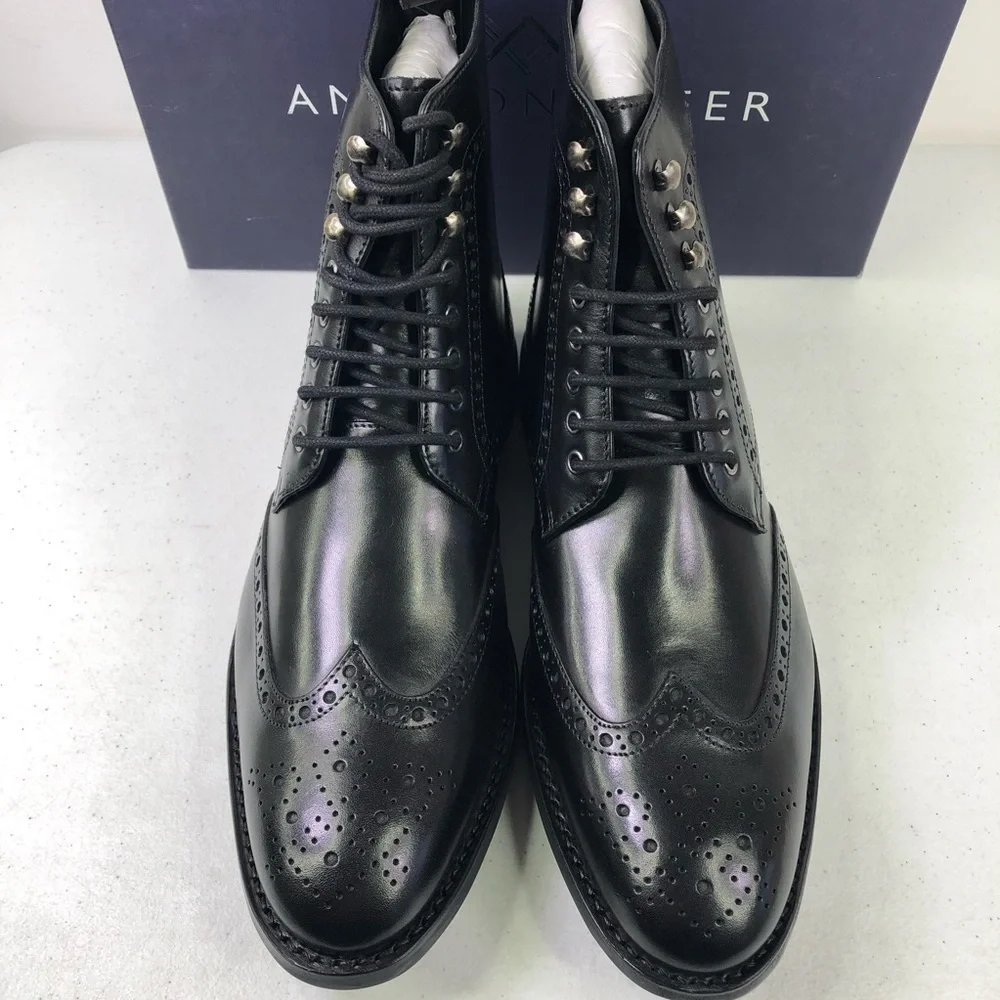 Anthony Veer Grant Wingtip Boots Black Leather Shoes